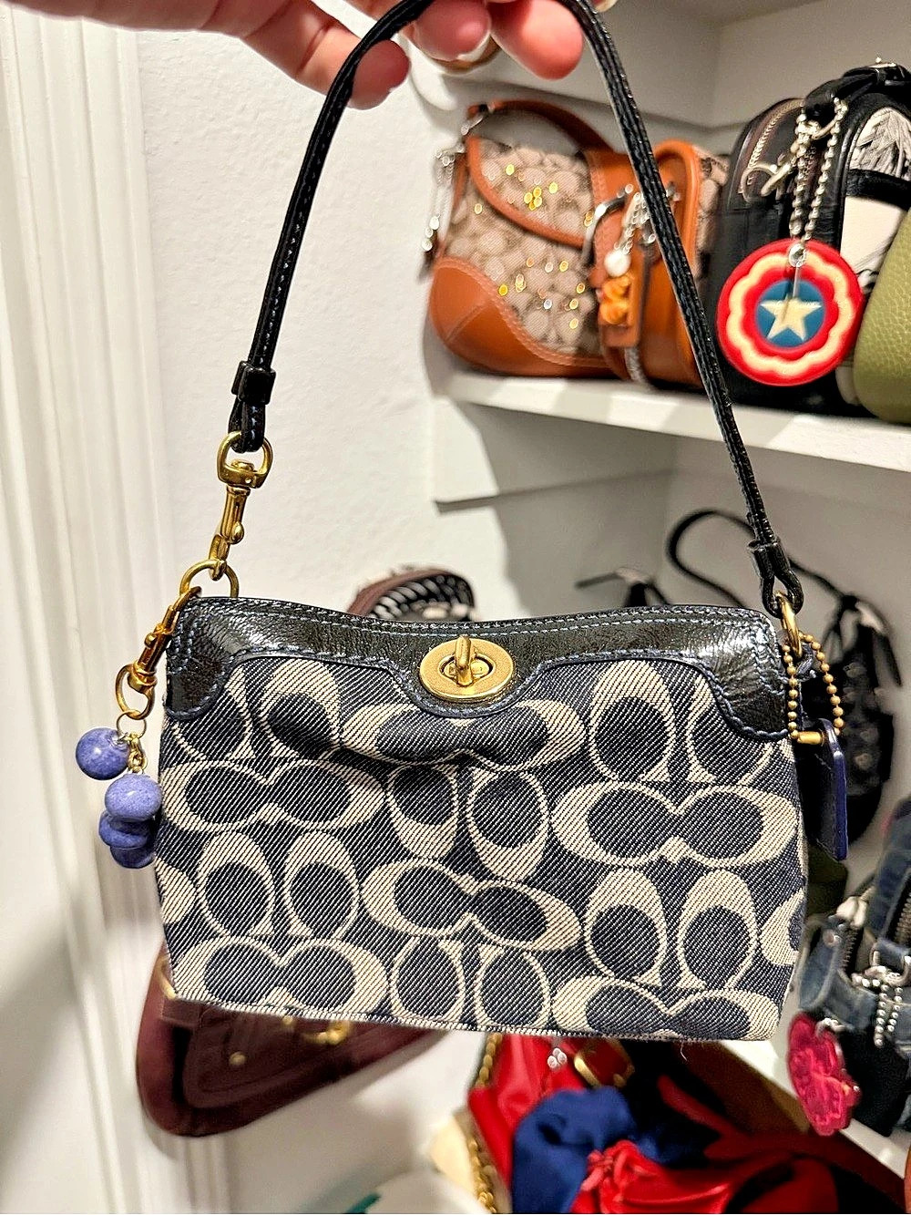Rare Vintage Coach Denim Turnlock Wristlet